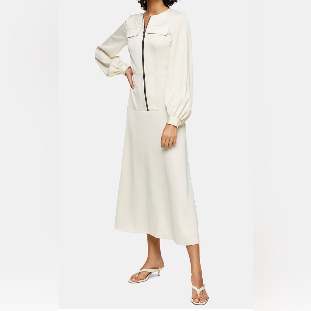 Topshop Cream Zippered Midi Dress NWT . Size US 12
